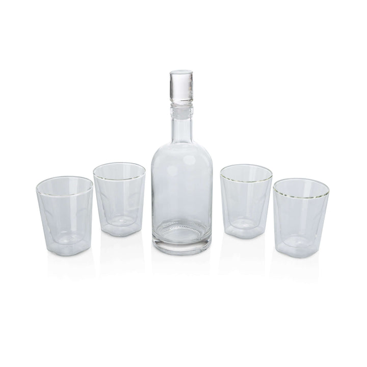 Old World Whiskey Decanter and Glass Set in Faux Leather Case with bottle and four glasses