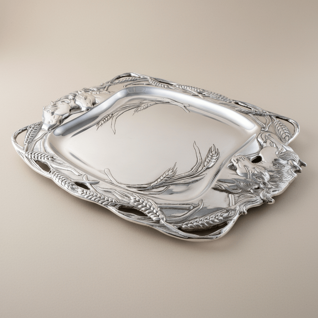 Old World Horse Serving Tray with elegant equestrian design perfect for manor house entertaining, featuring sculptural horse details.