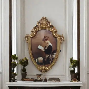 Shield-shaped Ornate Baroque Picture Frame with sculpted crest