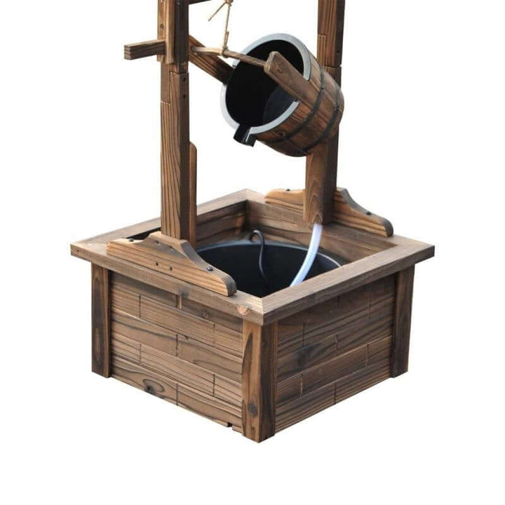 Outdoor Garden Wishing Well Water Fountain with wooden bucket and electric pump for home decor