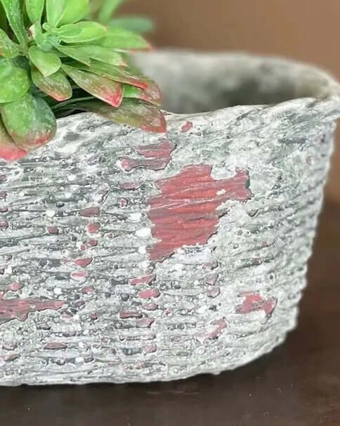 Large Concrete Oval Container with Basket Motif
