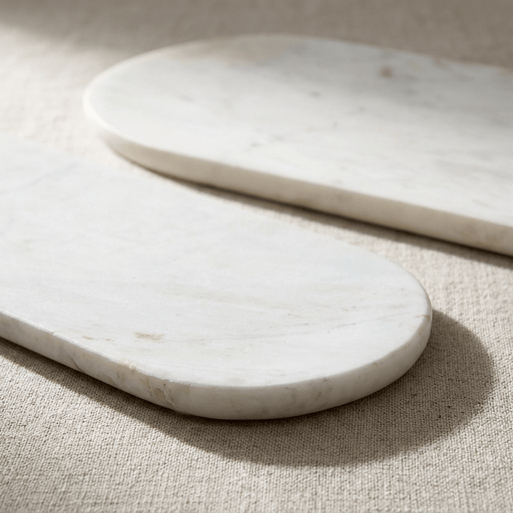 Oval White Marble Serving Trays, Set of 2