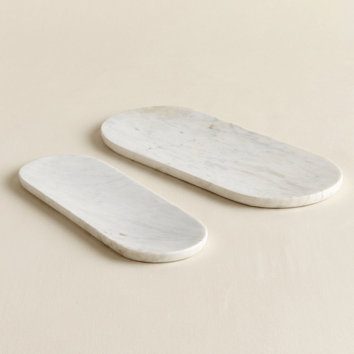 Oval White Marble Serving Trays, Set of 2