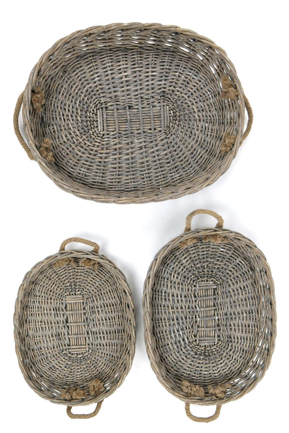 Oval Willow Trays with Jute Handles - Set of 3
