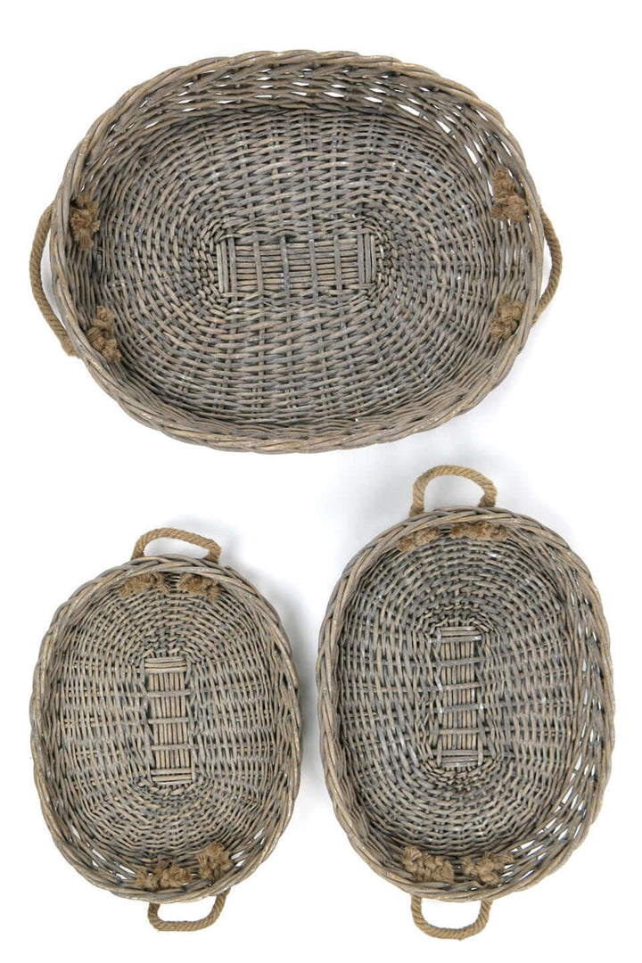 Oval Willow Trays with Jute Handles - Set of 3