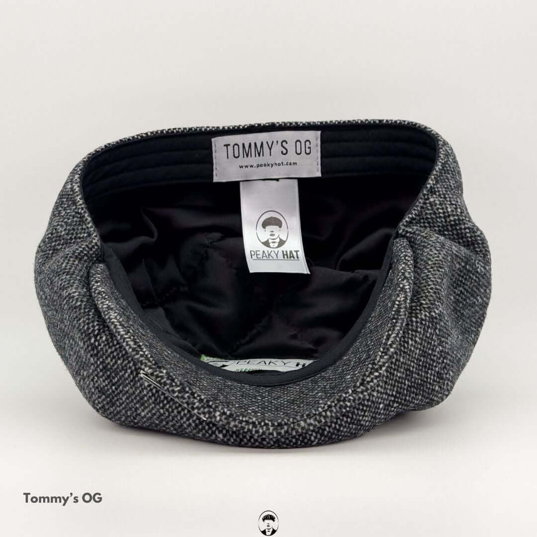 Peaky Blinders Inspired Wool Flat Cap with quilted lining and Tommy's OG label inside view