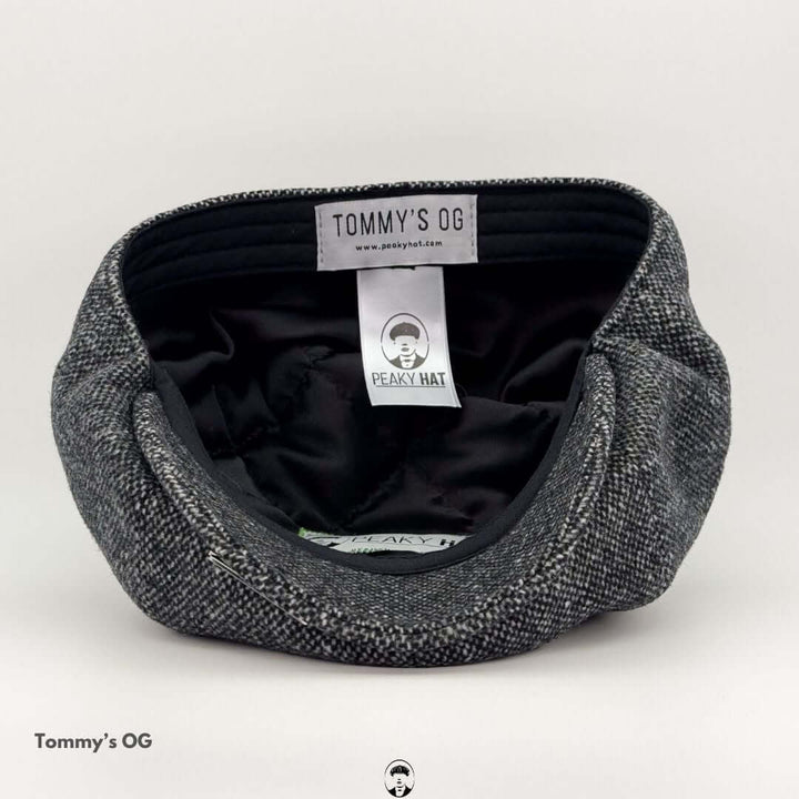 Peaky Blinders Inspired Wool Flat Cap with quilted lining and Tommy's OG label inside view