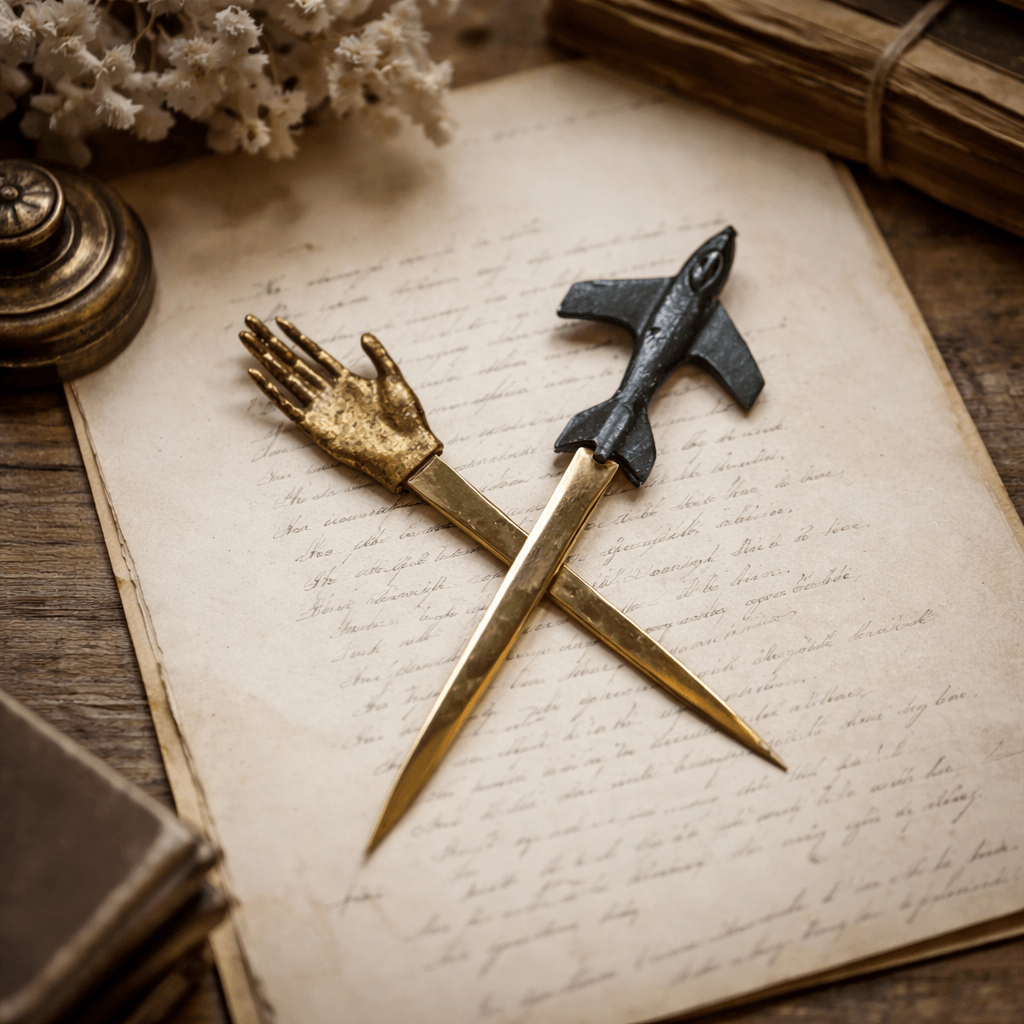 Airplane letter opener arranged on an old handwritten letter