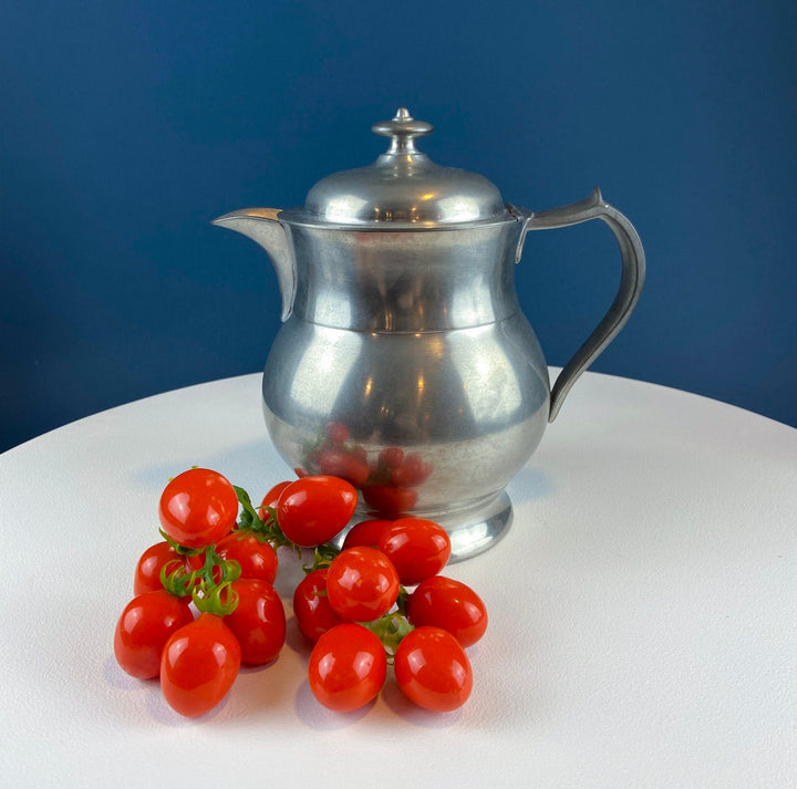 Pewter Jug with Ram Details & Chain. Swiss Aarau Hand Made Tankard Pitcher Vase. For Dry or Live Flowers. Rustic Home Display.