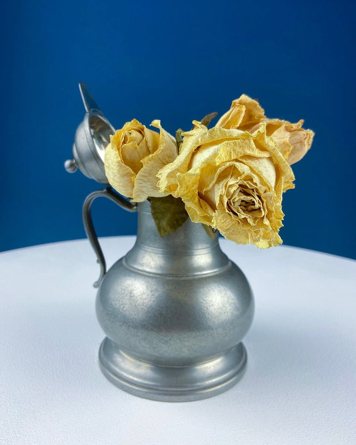Pewter Jug with Ram Details & Chain. Swiss Aarau Hand Made Tankard Pitcher Vase. For Dry or Live Flowers. Rustic Home Display.