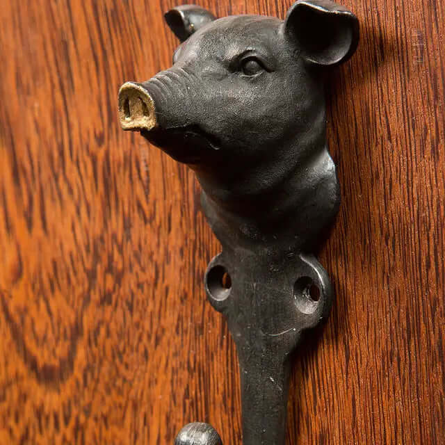 Cast Pewter Pig Hook with Gold Nose