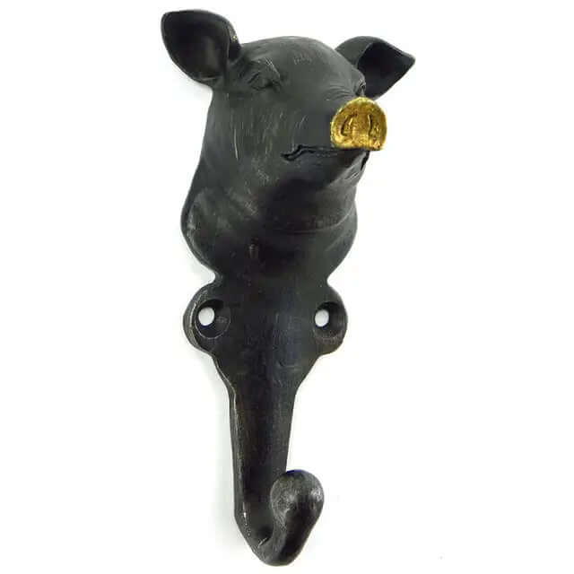 Cast Pewter Pig Hook with Gold Nose