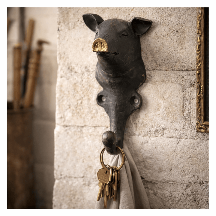 Cast Pewter Pig Hook with Gold Nose