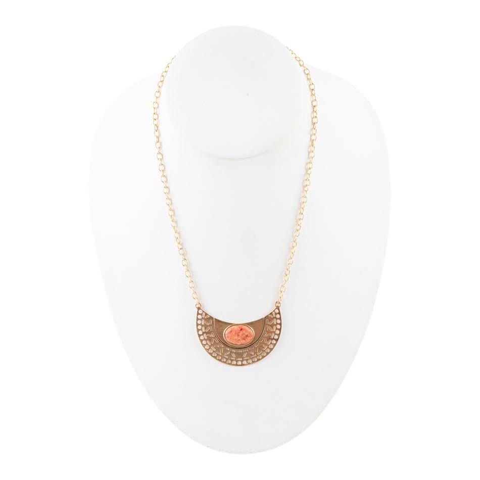 Pharoah Orange Sponge Coral Pendant and Golden Bronze Necklace