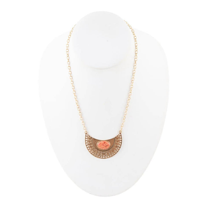Pharoah Orange Sponge Coral Pendant and Golden Bronze Necklace