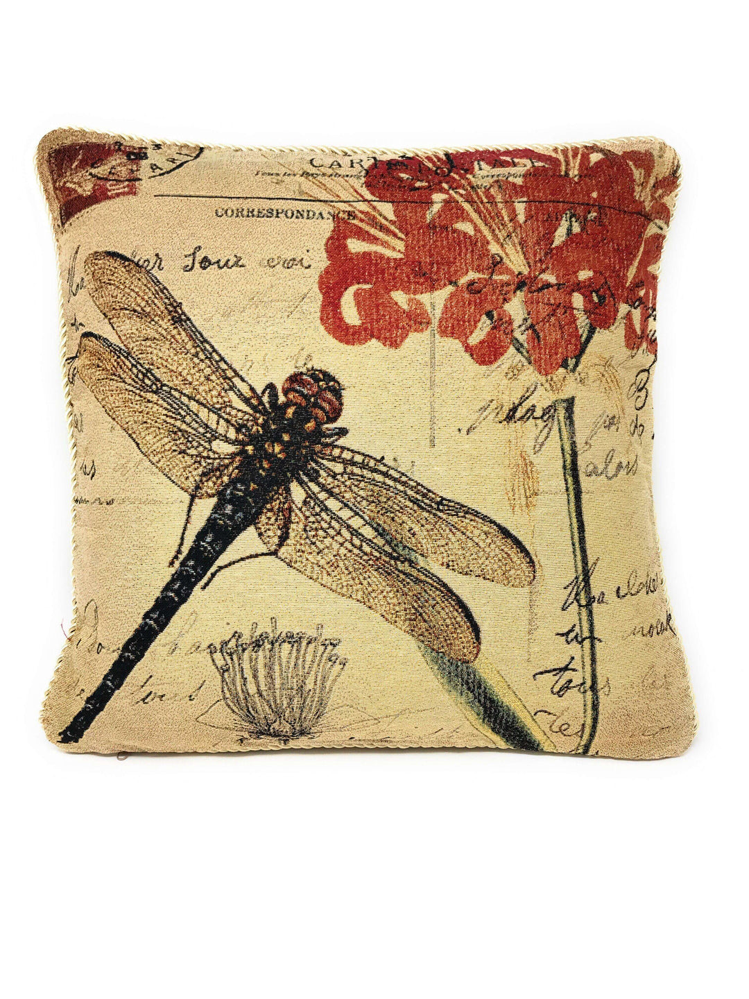 Vintage Dragonfly Tapestry Pillow with Floral Motif (Set of 2), showcasing intricate dragonfly and floral designs for elegant home decor.
