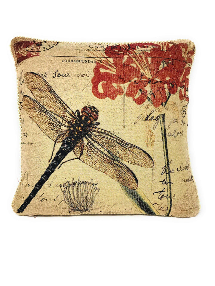 Vintage Dragonfly Tapestry Pillow with Floral Motif (Set of 2), showcasing intricate dragonfly and floral designs for elegant home decor.