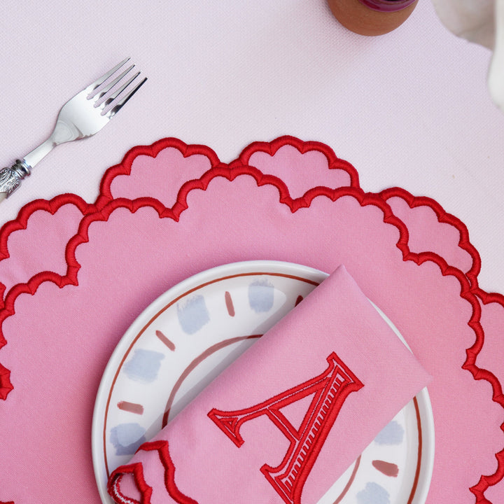 CRESSIDA PINK ROUND FABRIC PLACEMAT & NAPKIN SET (Set Of 4)
