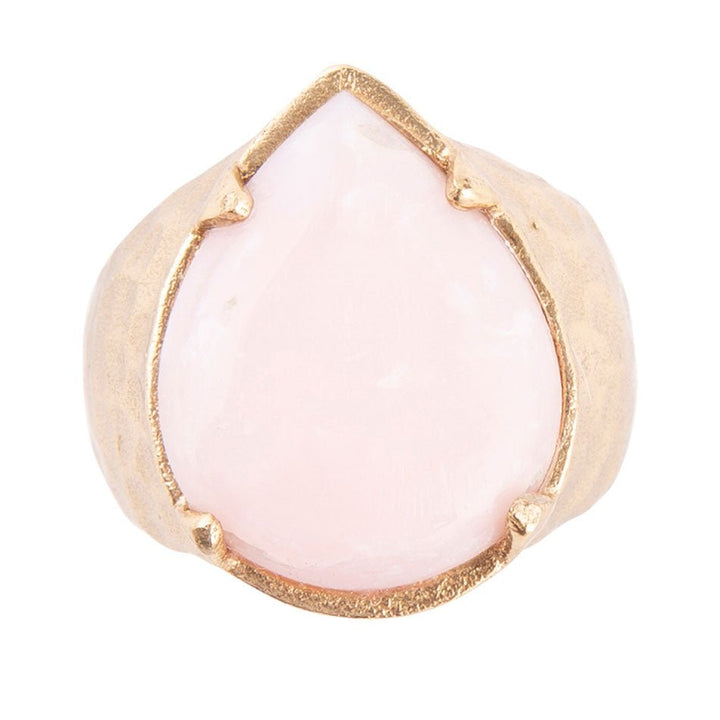 Pink Opal Golden Teardrop Ring