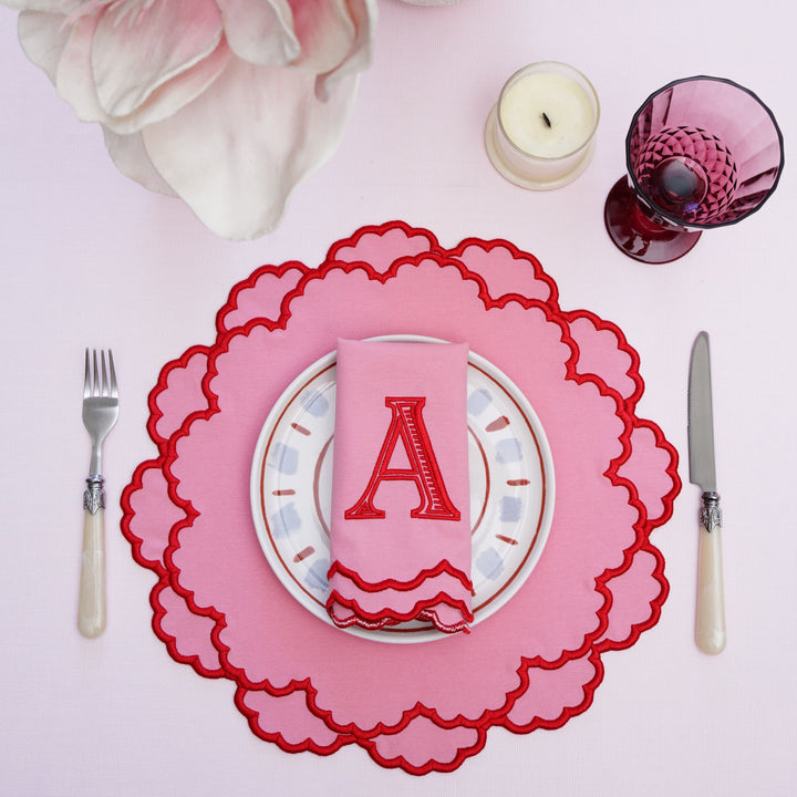 CRESSIDA PINK ROUND FABRIC PLACEMAT & NAPKIN SET (Set Of 4)