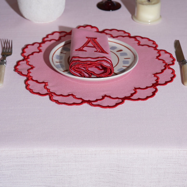 CRESSIDA PINK ROUND FABRIC PLACEMAT & NAPKIN SET (Set Of 4)
