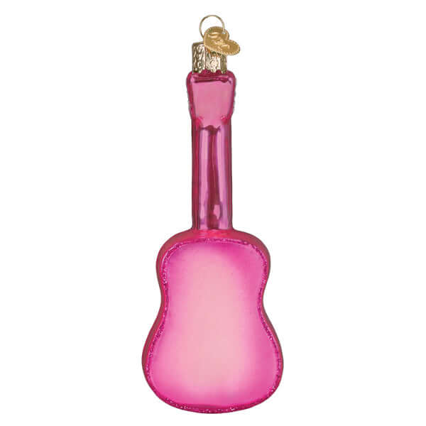 Pink Glitter Guitar Christmas Ornament - vibrant glass decoration with dazzling pink sparkle, celebrating music and joy.