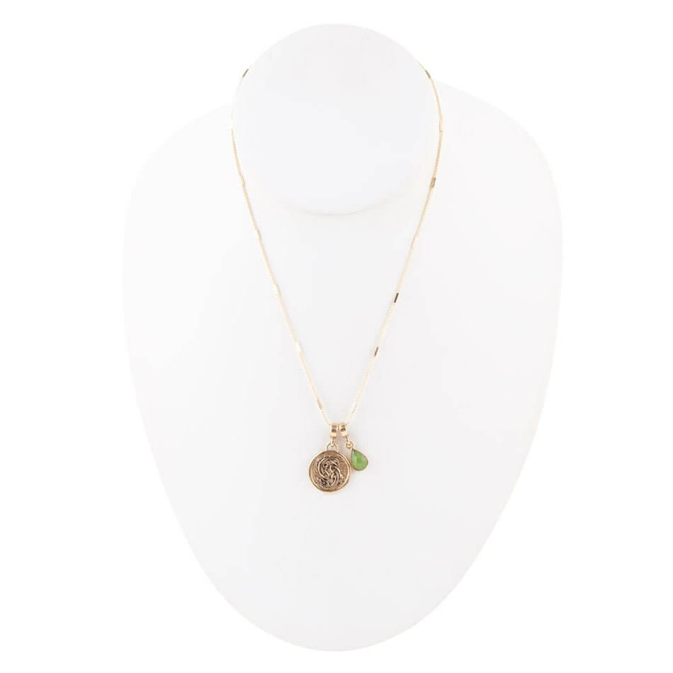 Pisces - Zodiac Green Jade Golden Charm Necklace