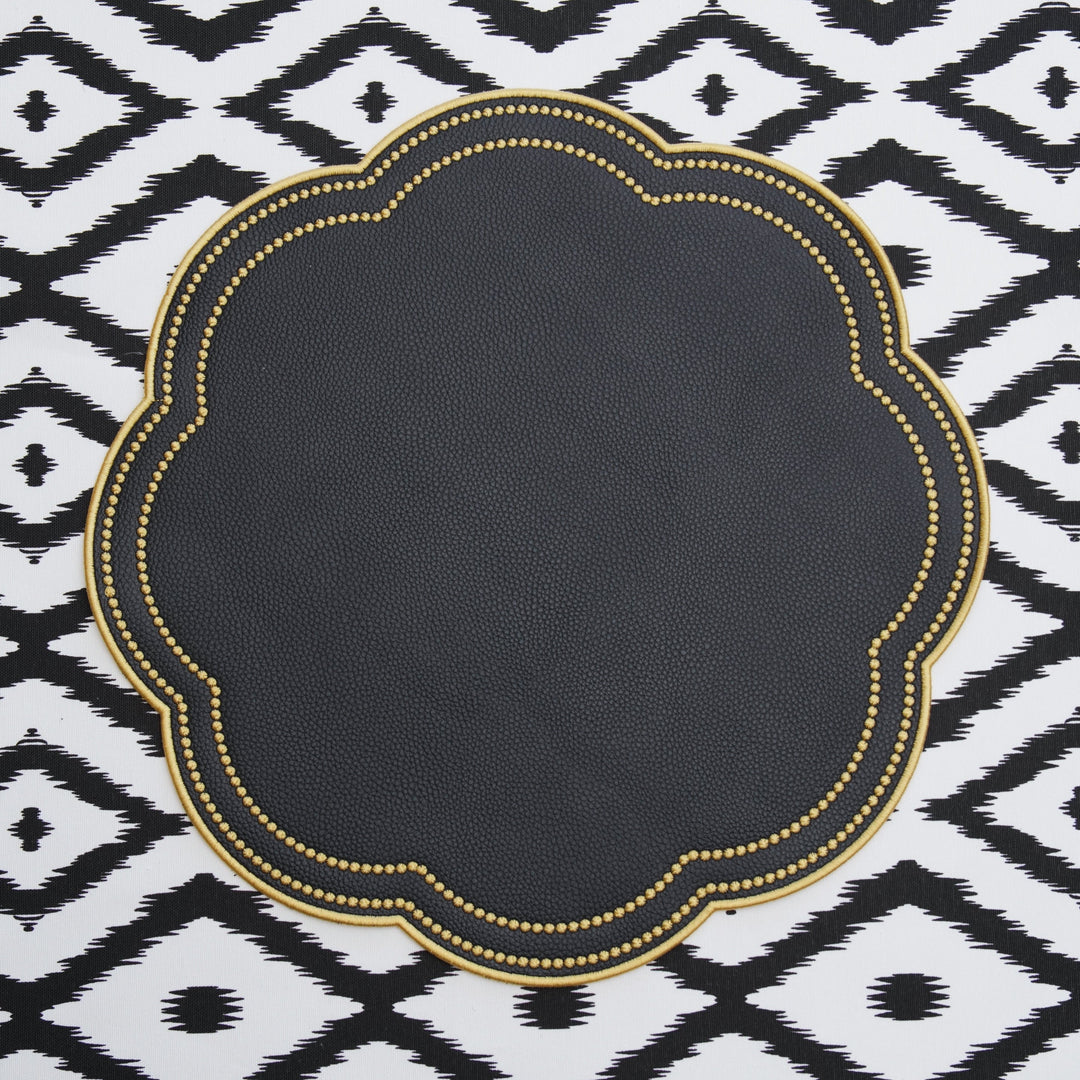 NURTURE BLACK GOLD SCALLOPED FAUX LEATHER PLACEMAT (Set Of 4)