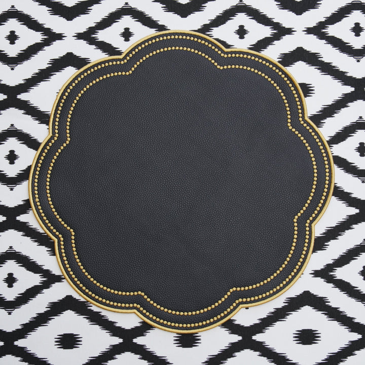 NURTURE BLACK GOLD SCALLOPED FAUX LEATHER PLACEMAT (Set Of 4)