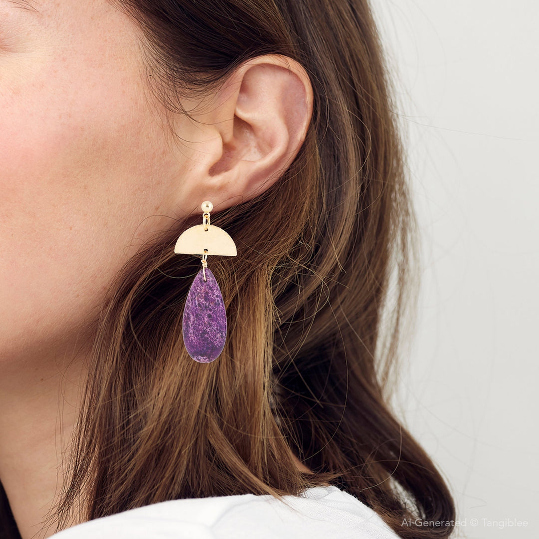 Prescott Purple Jasper Golden Drop Earrings