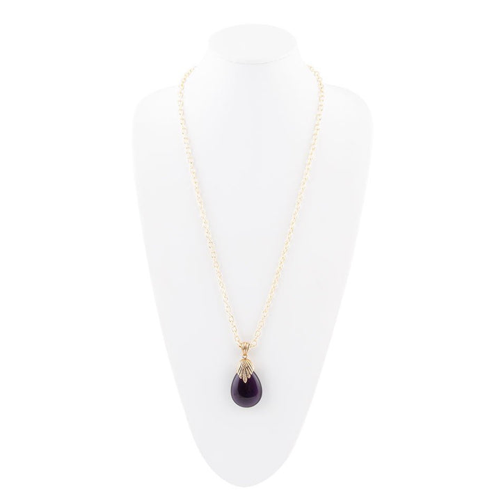 Purple Quartz Teardrop Golden Pendant Necklace