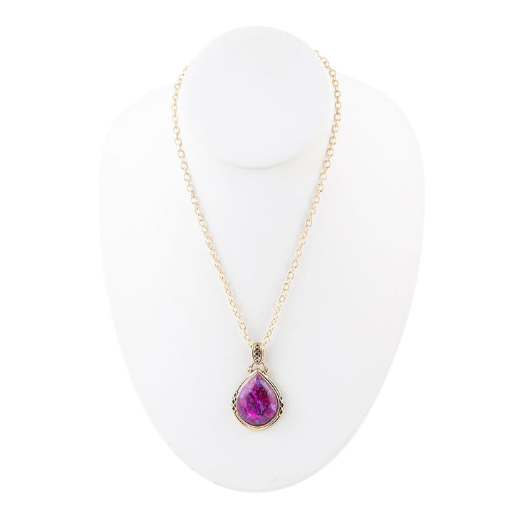 Purple Turquoise Teardrop Golden Pendant Necklace
