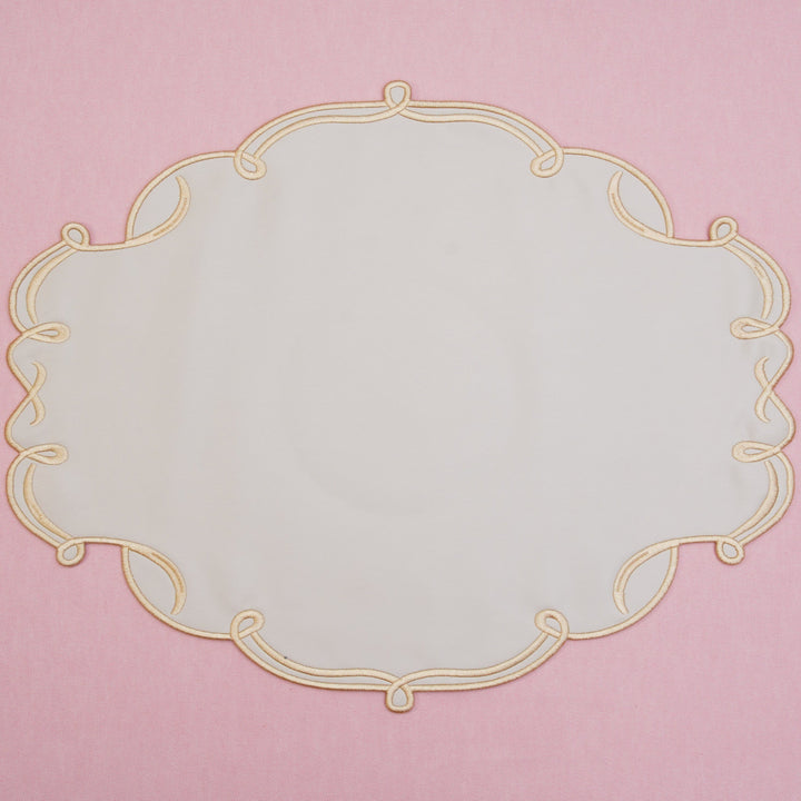 CELESTIA BEIGE OVAL FAUX LEATHER PLACEMAT & COASTER SET (Set Of 4)