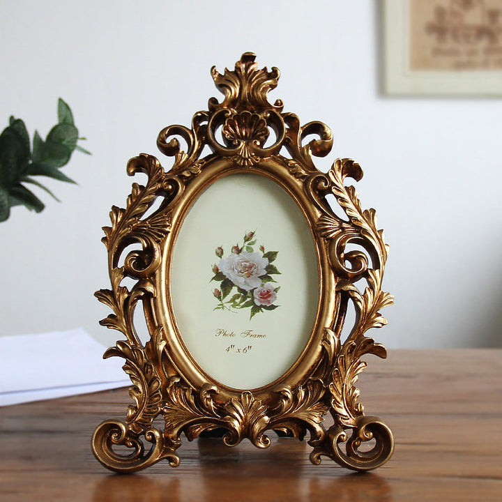 Regal Crown Oval Photo Frame with ornate antique gold scrollwork