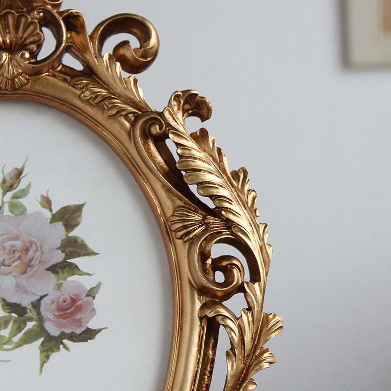 Close detail of carved leaves on the Regal Crown Oval Photo Frame