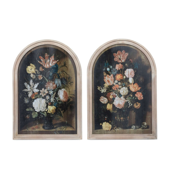 Renaissance Floral Wood Prints with Arched Frames (Set of 2) showcasing baroque floral art inspired by Jacob Marrel.