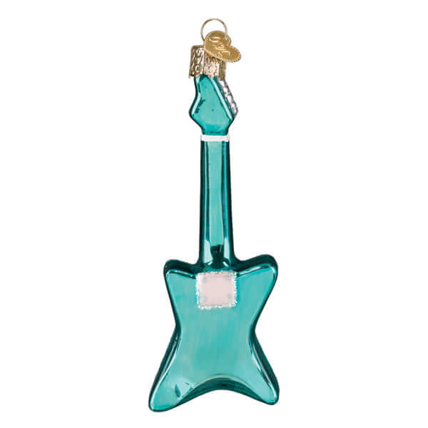 Retro Electric Guitar Christmas Ornament in vibrant blue glass design