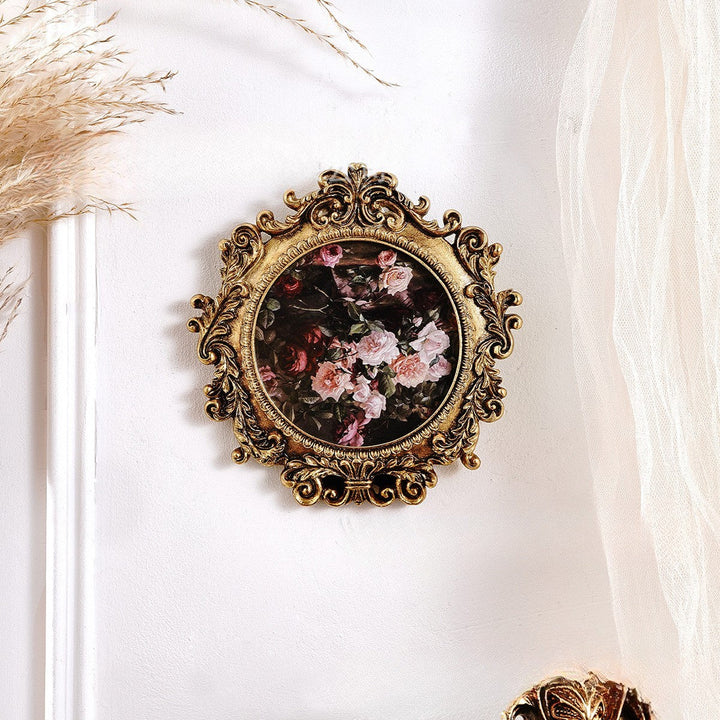Rococo Round Gold Photo Frame displayed as a wall accent