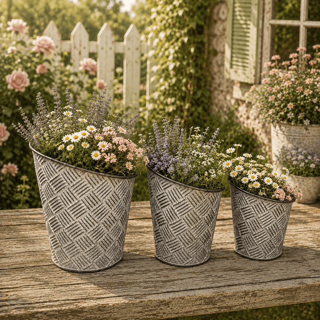 Round Basketweave Planters