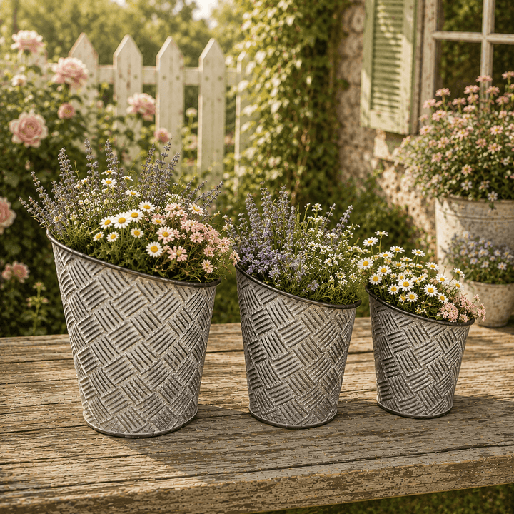 Round Basketweave Planters