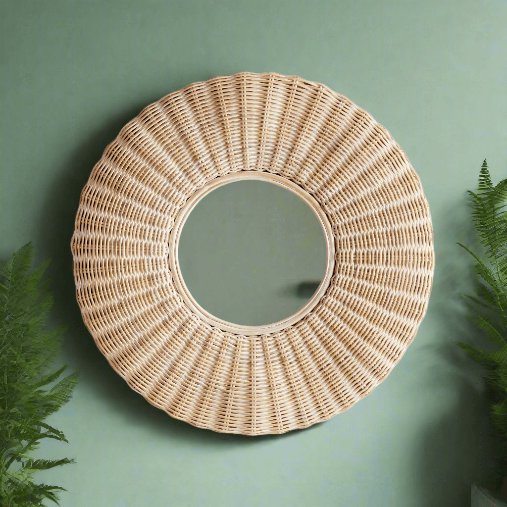 Round Woven Rattan Wall Mirror - Artisanal Design – Vintage Shopper