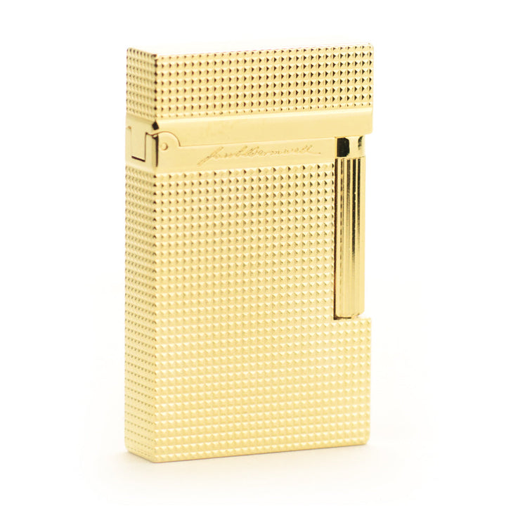 The Royale Handcrafted Solid Brass Lighter by Jacob Bromwell® showcasing luxury design and craftsmanship in a gold finish.