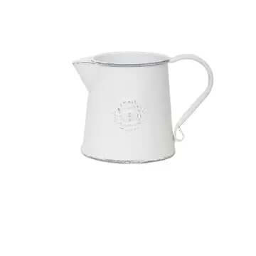 Small rustic white metal flower pitcher vase product view
