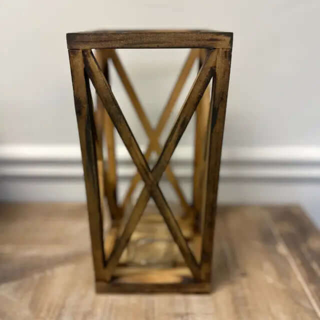 Wooden Lantern With Glass Votive Hold - Set of 2