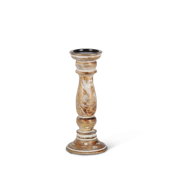 Rustic Farmhouse Whitewashed Wood Candle Holder with Distressed Finish