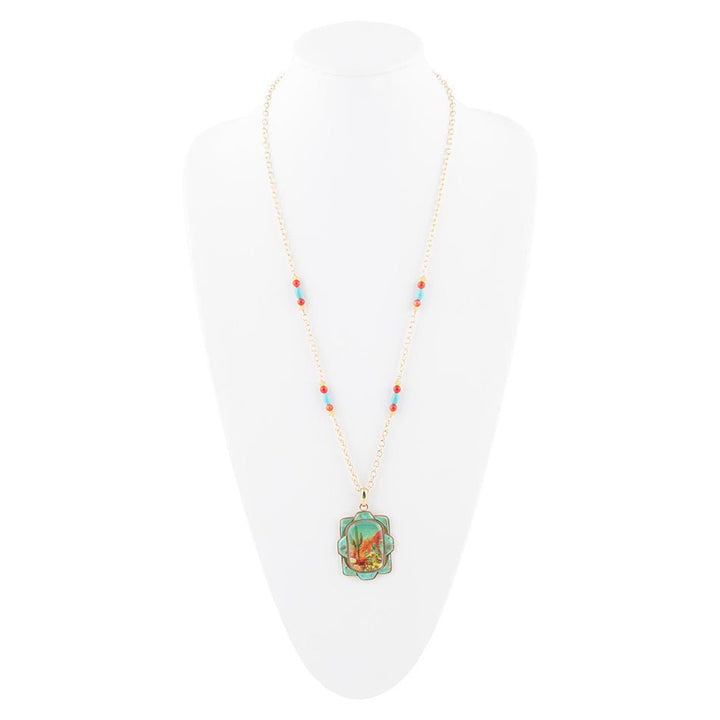 Scenic Sedona Desert Blue Turquoise Golden Pendant Necklace