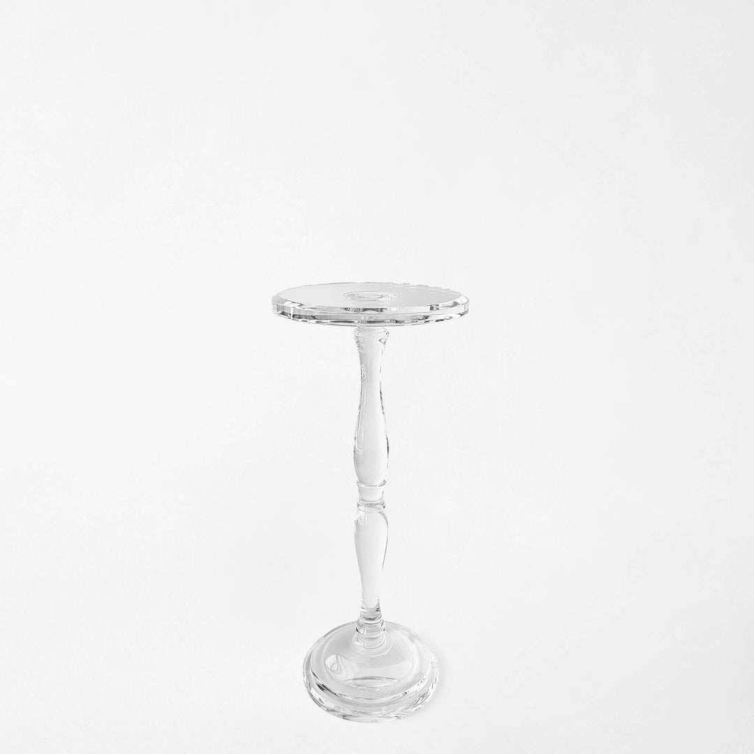 Sculptural Crystal Pedestal Table - handcrafted solid crystal with vintage glamour, gleaming like fine art furniture.