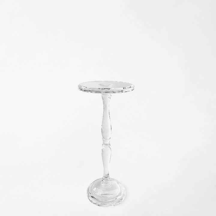 Sculptural Crystal Pedestal Table - handcrafted solid crystal with vintage glamour, gleaming like fine art furniture.