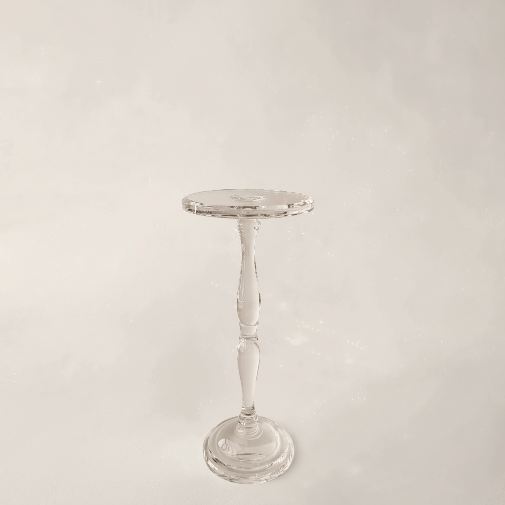 Sculptural Crystal Pedestal Table radiating elegance, handcrafted from solid crystal, perfect for vintage glamour interiors.