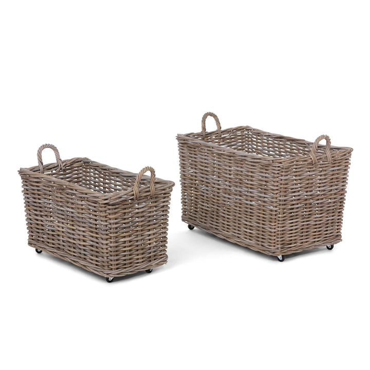 Rattan Woven Storage Baskets, 37"L & 32"S w/ Casters
